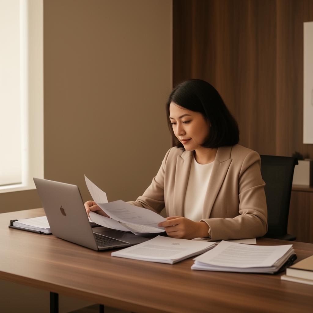 Compliance consultant reviewing client documents
